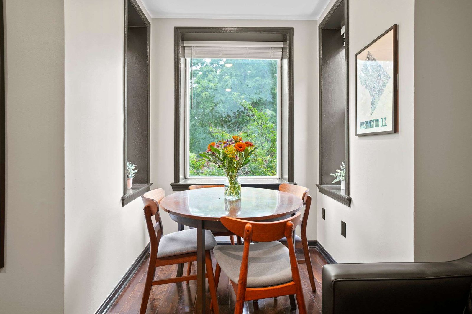 Bay-window breakfast nook with garden views